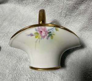 Nippon Hand Painted Porcelain Basket Bowl Pink Roses